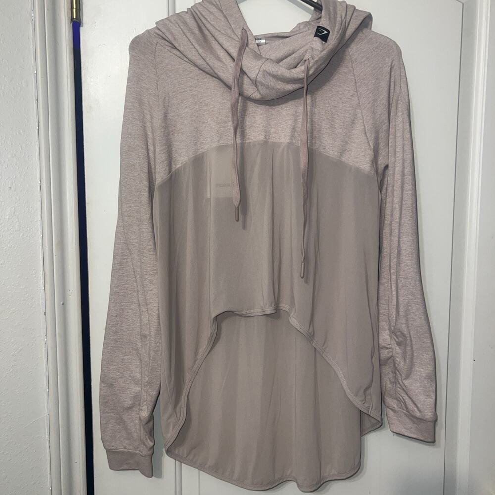 Gymshark Aura Hoodie Cowl Neck Drawstring Sheer Activewear Top Size Medium